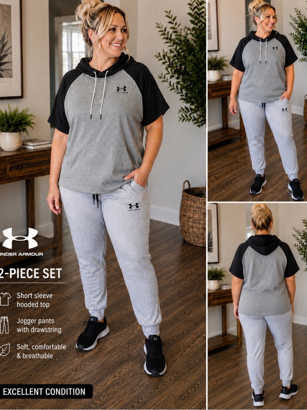 Under Armour XXL Size Gray & Black Short-Sleeve Hoodie 1XL Jogger outfit
